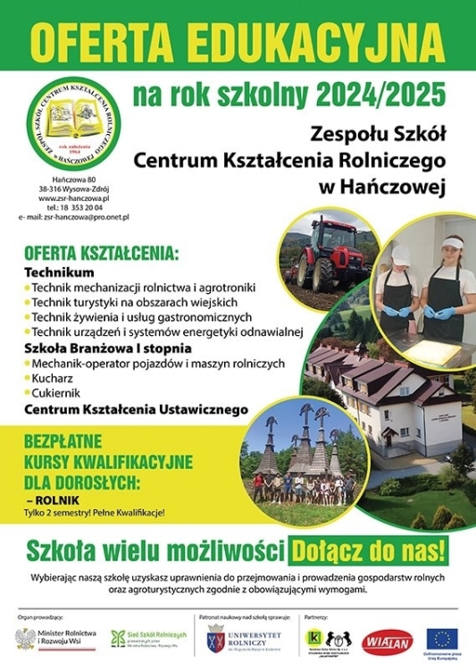 Oferta edukacyjna Zespołu Szkół Centrum Kształcenia Rolniczego w Hańczowej
