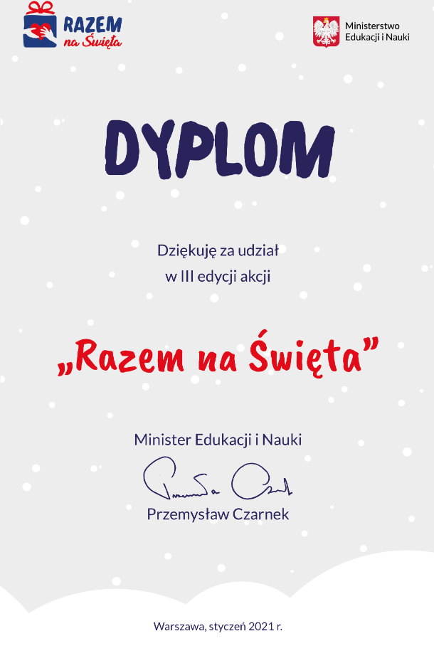 Podziękowanie za udział w akcji "Razem na święta".