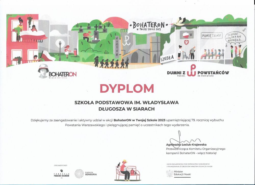 Dyplom - BohaterON w naszej szkole