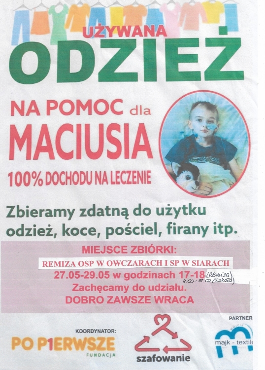 Zbiórka odzieży na pomoc dla Maciusia